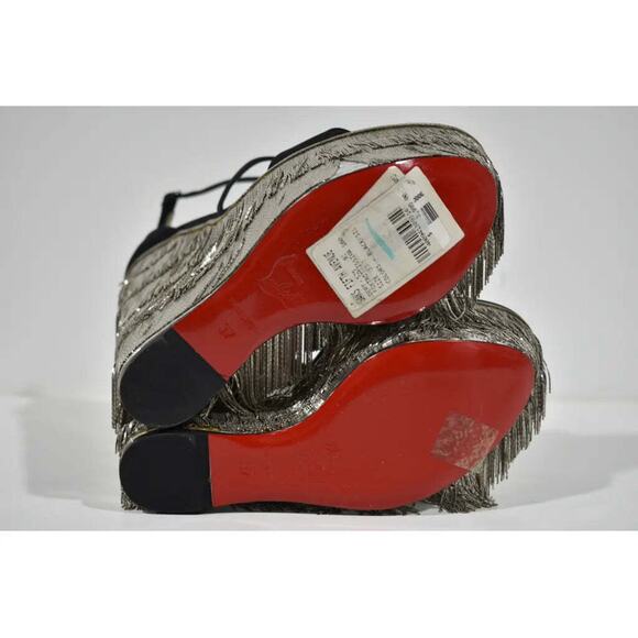 Christian Louboutin Foxtrottissima 160 Black Chain Wedge Sandal Heel Pump 37 - Picture 12 of 12